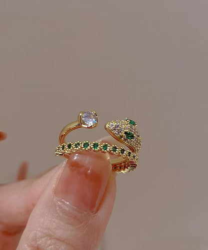Gold Sterling Silver Overgild Zircon Gem Stone Open Rings Two-piece Set