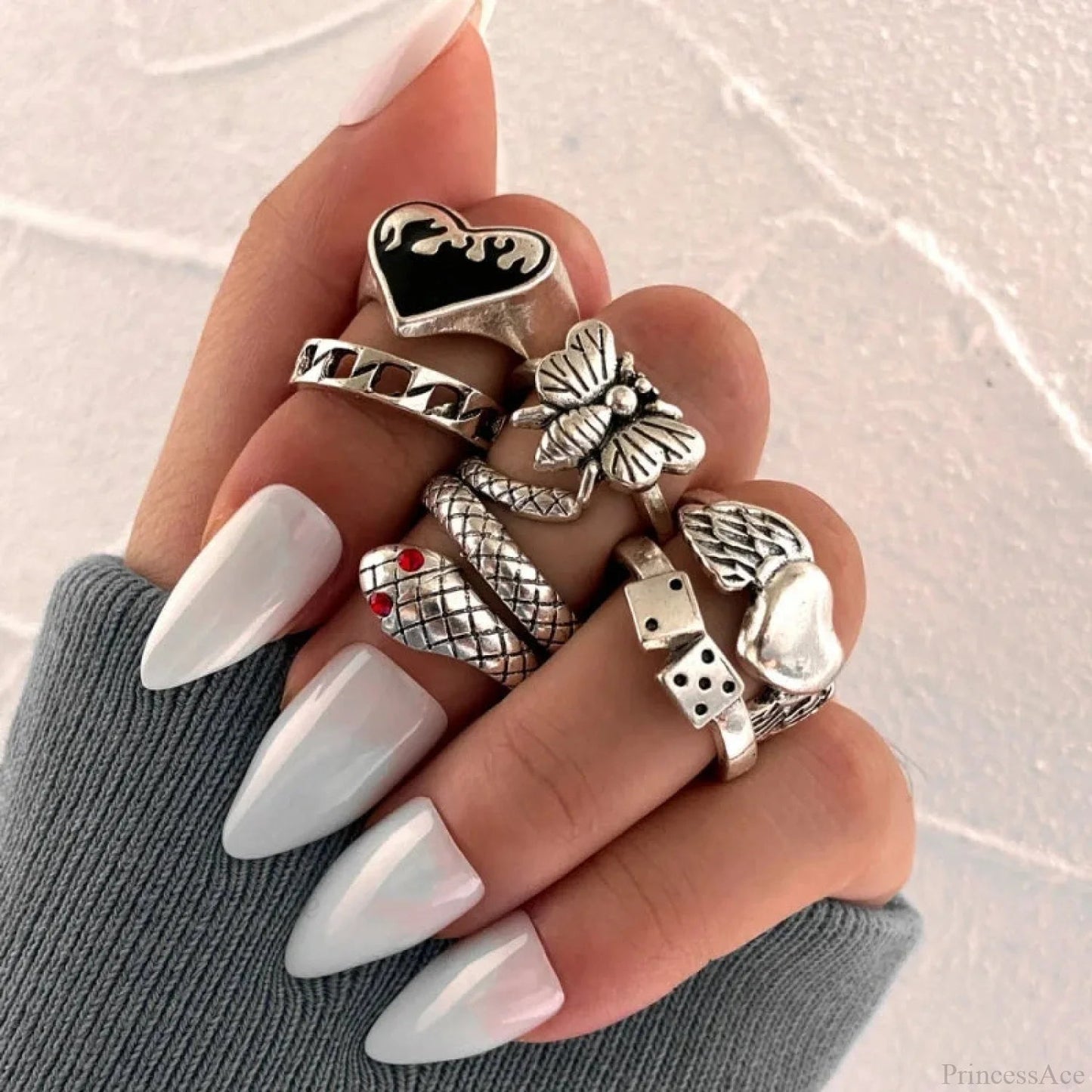 Antique Gray Crimson Oval Gothic Band