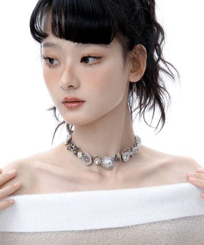 Unique Silk Zircon Button Butterfly Alloy Choker