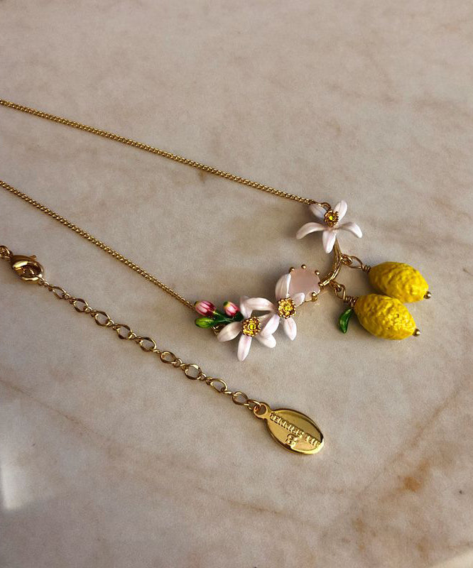 Yellow Sterling Silver Overgild Enamel Gem Stone Pendant Necklace