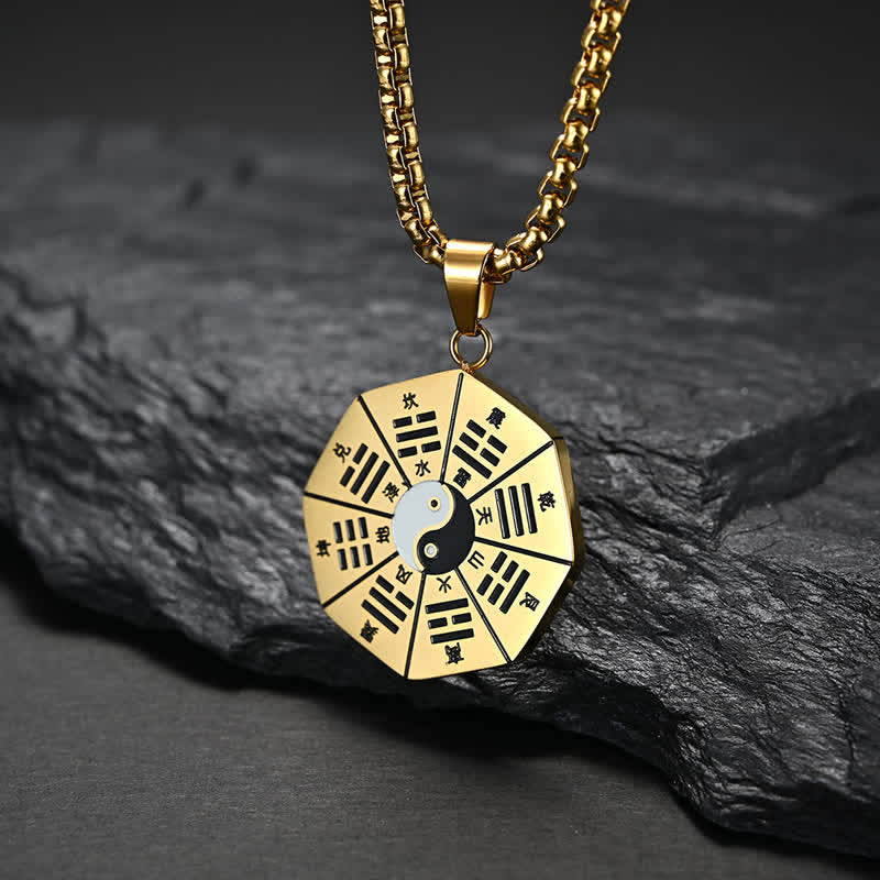 Buddha Stones Bagua Yin Yang Titanium Steel Balance Necklace Pendant