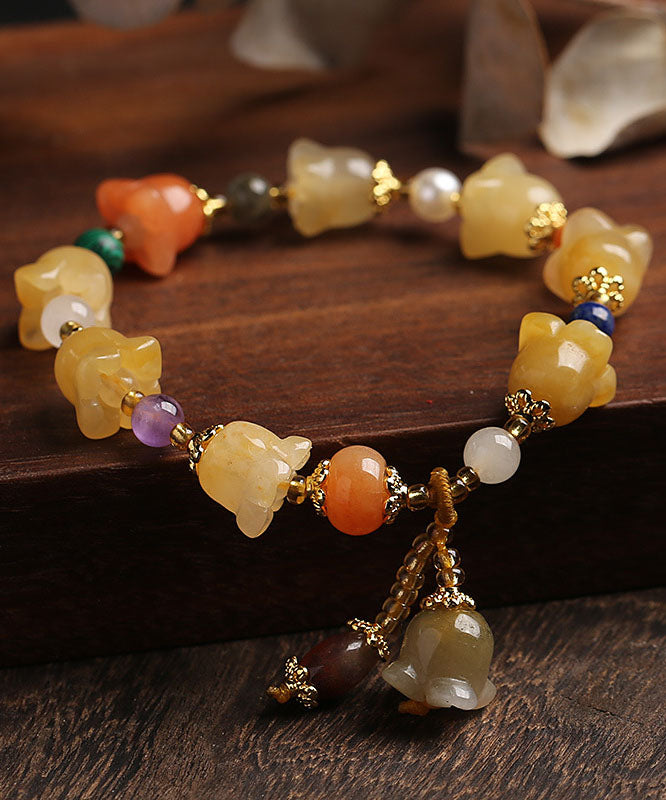 Golden Silk Jade Lily of the Rings Charm Bracelet