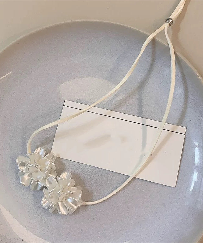 White Leather Bow Tie Lace Pendant Necklace