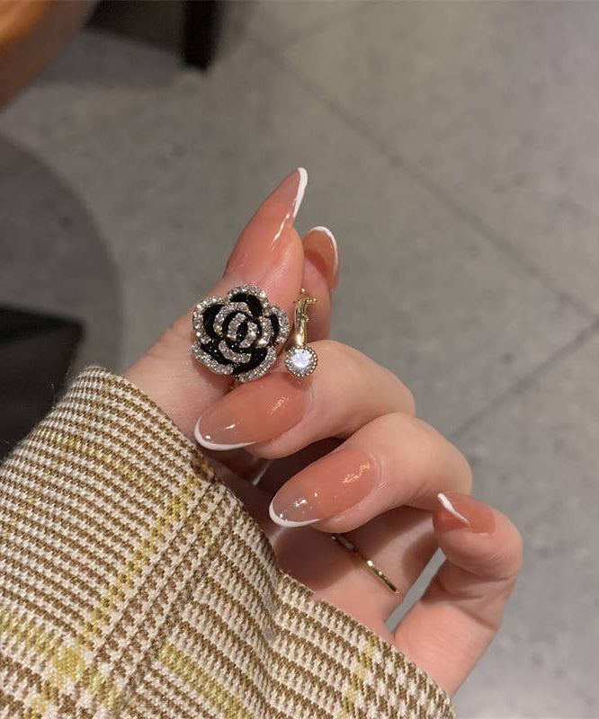 Black Copper Overgild Zircon Camellia Rings