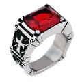 Biker 316l Stainless Steel Ring With Big Red Cz Zircon / Rock Style Jewelry / Aesthetic Outfits