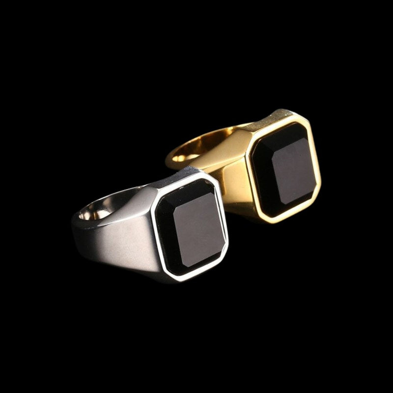 Black Crystal Stone Signet Ring