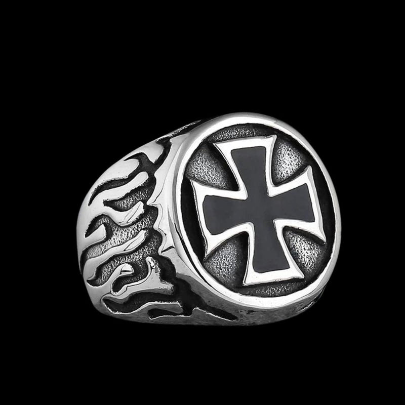 Black Flaming Cross Pattee Ring