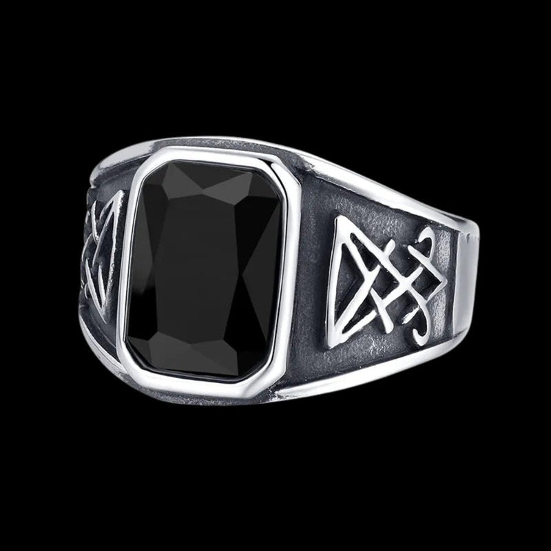 Black Gemstone Sigil of Lucifer Ring