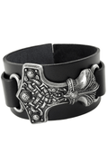 Black Norse Thor Hammer Wide Leather Bracelet