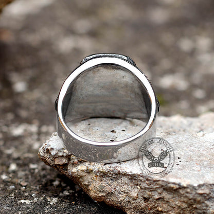 Black Square Gem Stainless Steel Skull Ring