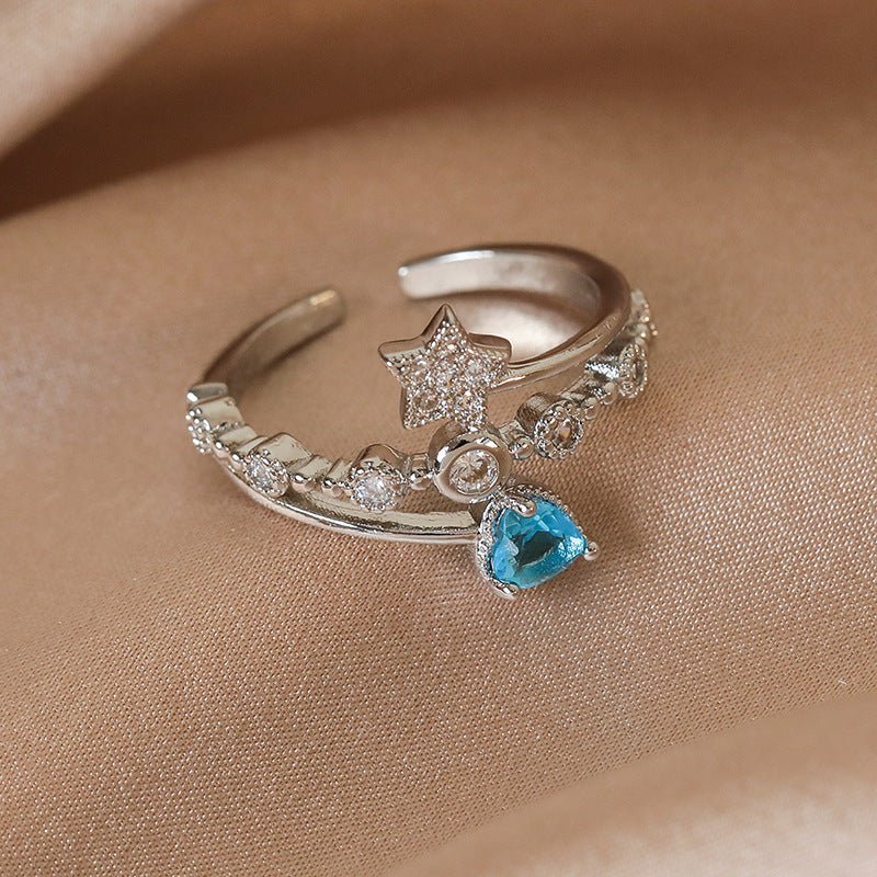 [] Blue Heart Star Ring