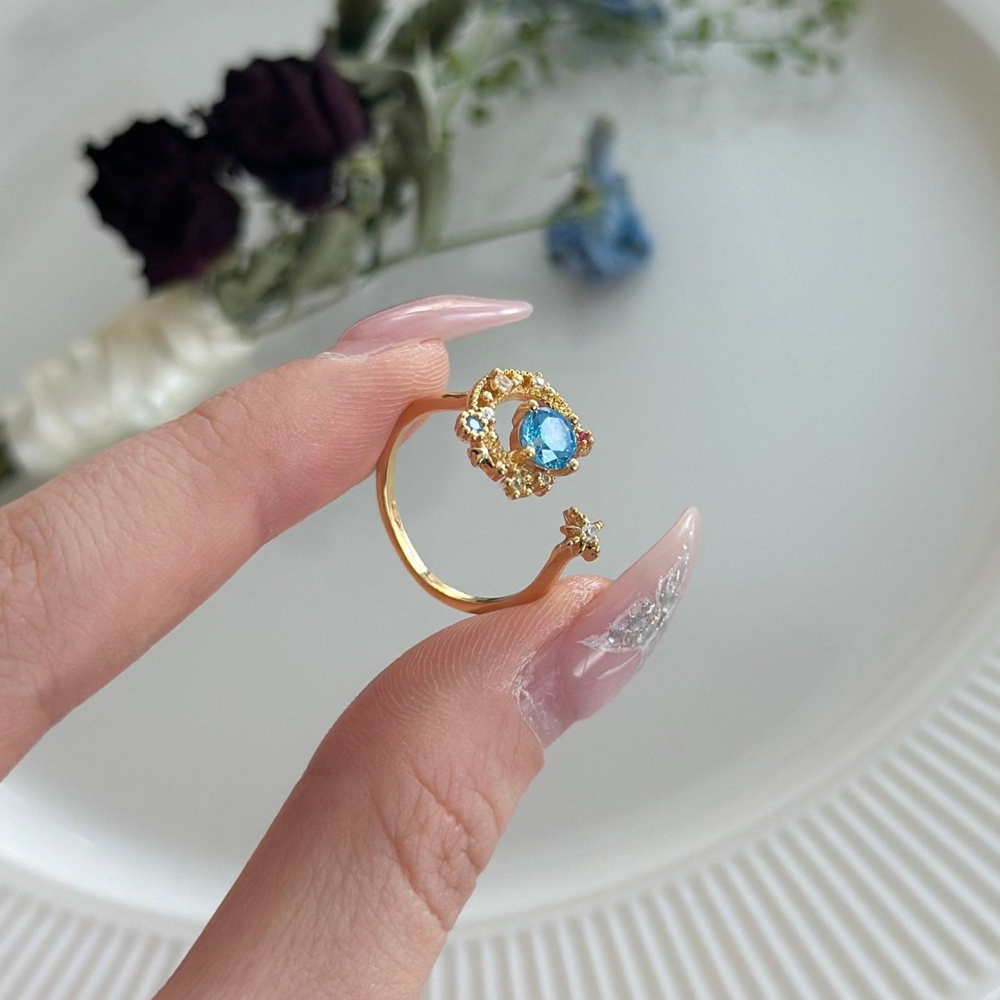 [] Jodie Blue Moon and Star Ring