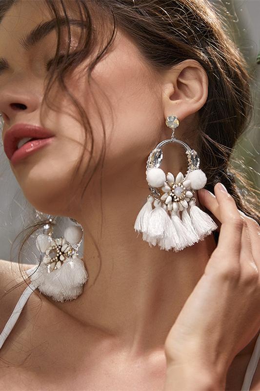 Tassel Fringed Beaded Earrings