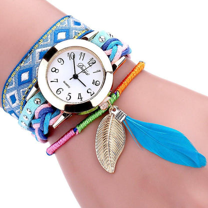 Feather Leaf Weave Watch Bracelet