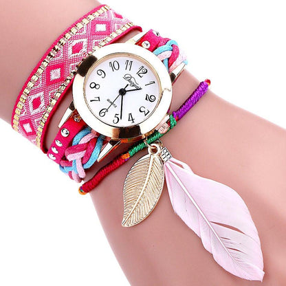 Feather Leaf Weave Watch Bracelet
