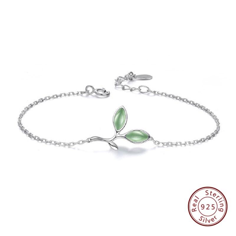 Green Opal Leaves Sterling Silver Bracelet