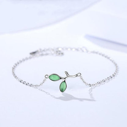 Green Opal Leaves Sterling Silver Bracelet