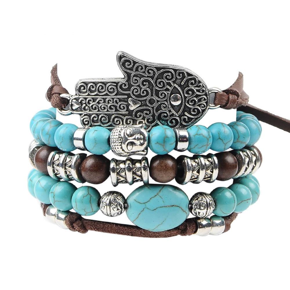 Hamsa Turquoise Leather Bracelet