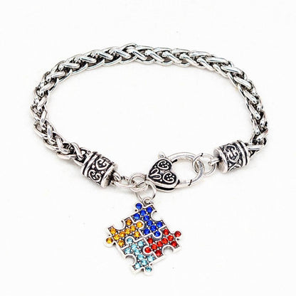 Multicolored Rhinestone Puzzle Autism Bracelet