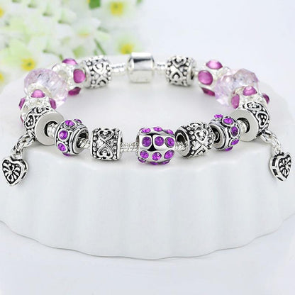Silver Crystal Bracelet With Blue Murano Glass Beads