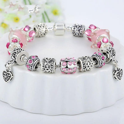 Silver Crystal Bracelet With Blue Murano Glass Beads