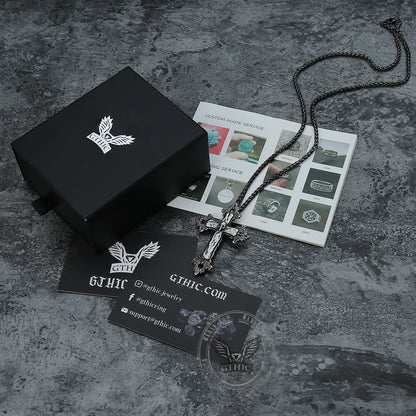 Budded Cross Stainless Steel Skull Pendant