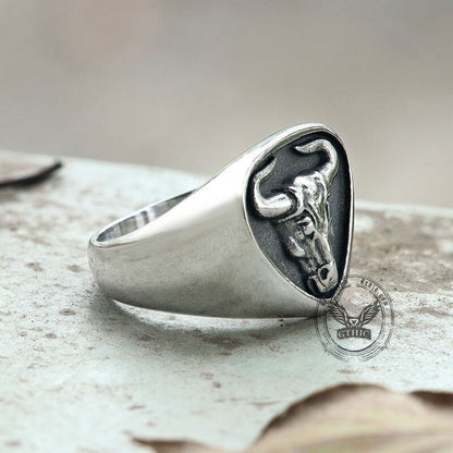 Bull Stainless Steel Signet Animal Ring