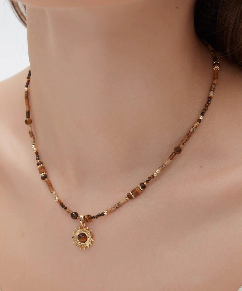 Tungsten Steel Gem Stone Pendant Necklace