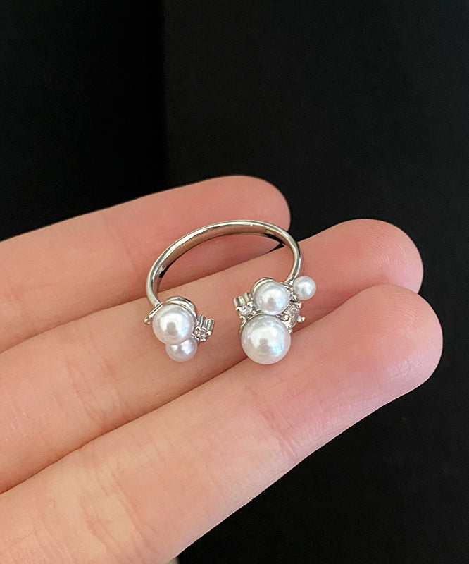 White Copper Zircon Pearl Open Rings