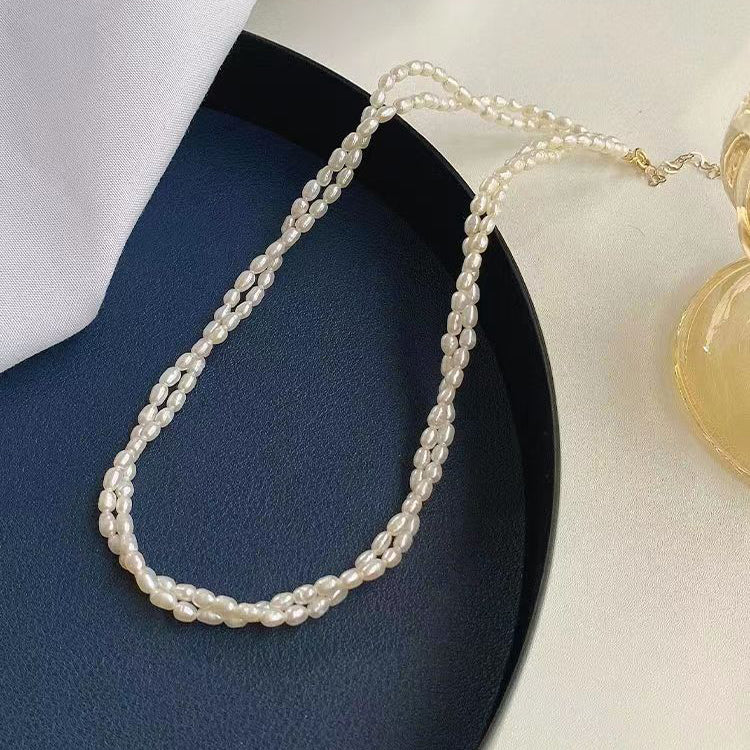 Modern White Alloy Double Layered Pearl Gratuated Bead Necklace
