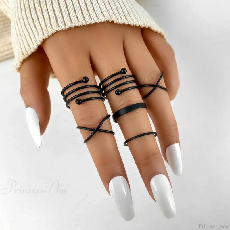 Stylish Gothic Punk Black Joint Rings Collection