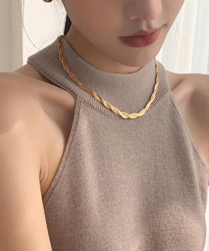 Gold Stainless Steel Overgild Crossing Fried Dough Twists Princess Necklace