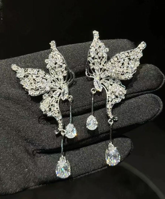 Modern Silk Copper Alloy Butterfly Tassel Drop Earrings