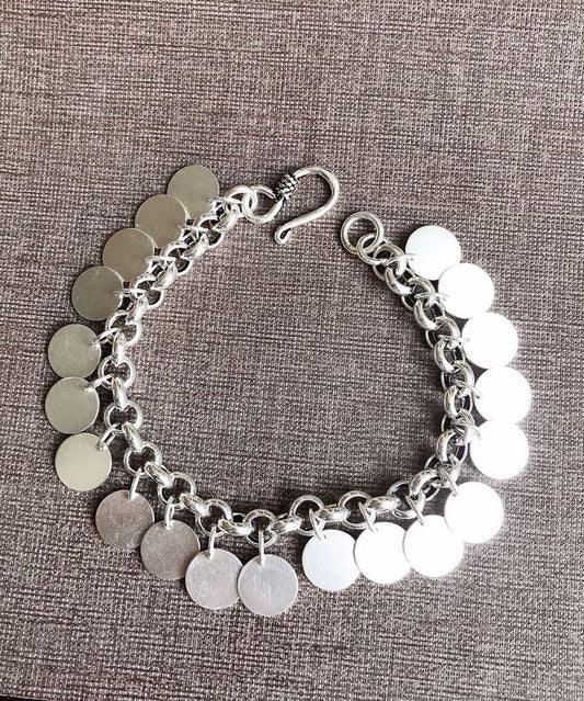 Silk Sterling Silver Sequins Tassel Chain Bracelet