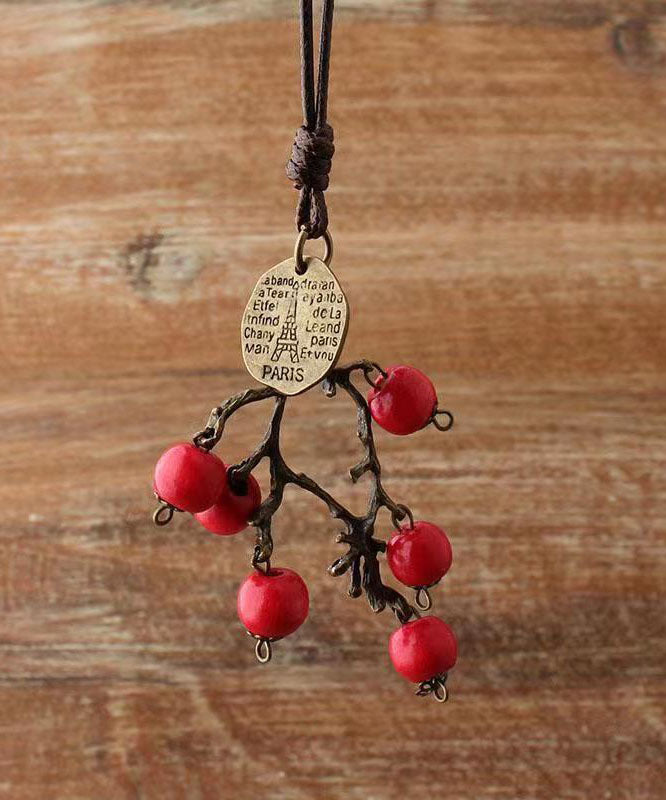 Red Hand Knitting Red Apple Vine Pendant Necklace