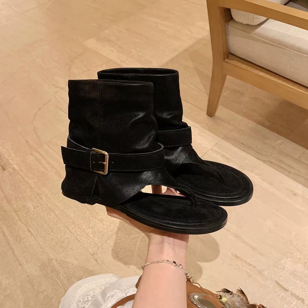 Version Height Increasing Insole Retro Belt Boots
