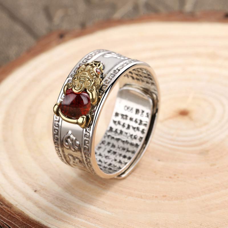 Buddha Stones Red Agate Pixiu Wealth Ring