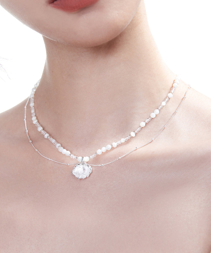 Flower Pendant Crystal Double Layer Chain Silver Plated Choker