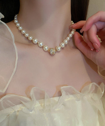White Copper Pearl Zircon Collar Necklace
