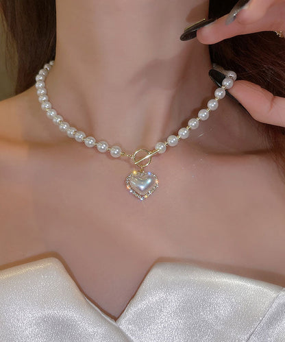 Gold Alloy Zircon Pearl Pendant Necklace
