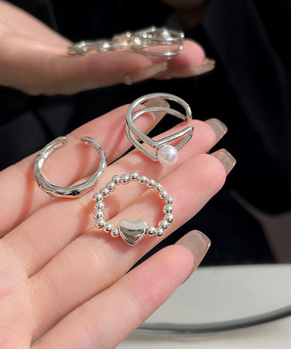 Silk Alloy Pearl Love Three Piece Set Rings