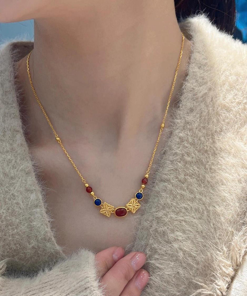 Gold Sterling Silver Overgild Zircon Pendant Necklace