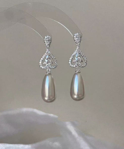 Modern Silk Copper Overgild Zircon Pearl Drop Earrings