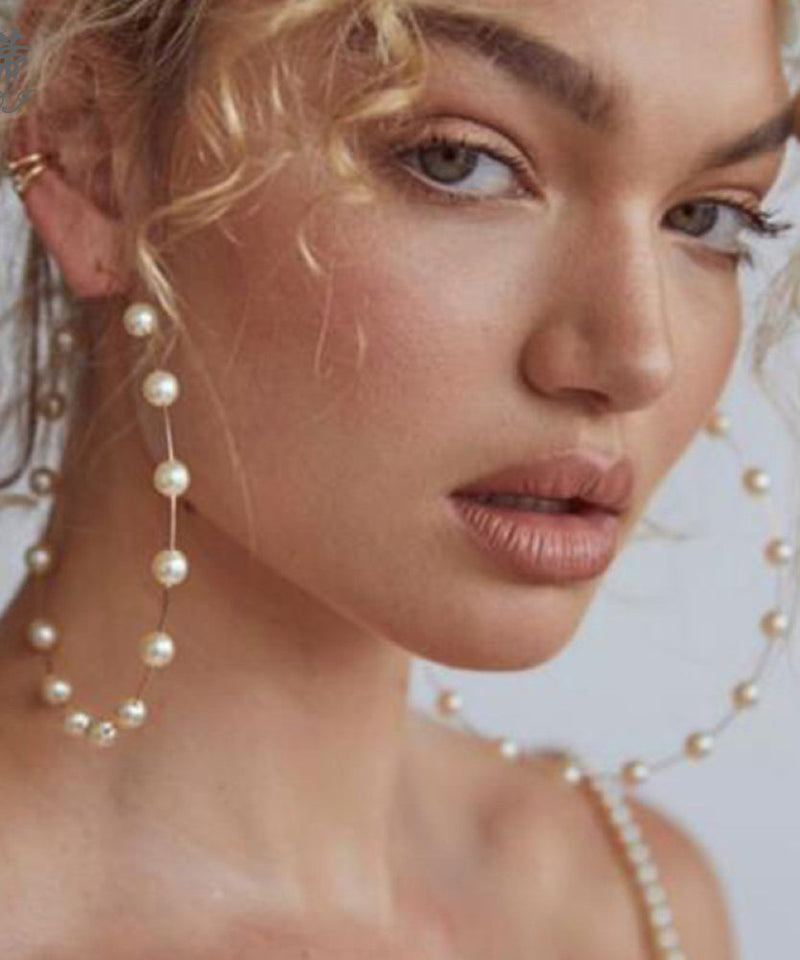 Gold Copper Alloy Pearl Hoop Earrings