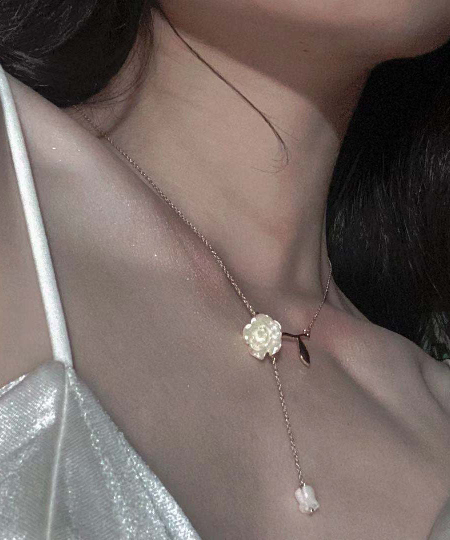 Vogue Gold Sterling Silver Rose Flower Lariat Necklace