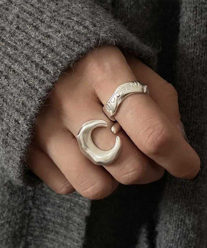 925 Silver Graphic Moon Rings Two Piece Set