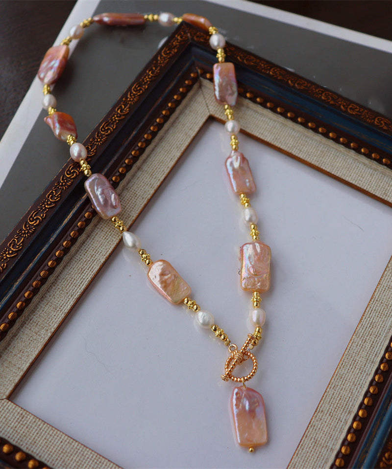Gold Sterling Silver Alloy Pearl Pendant Necklace