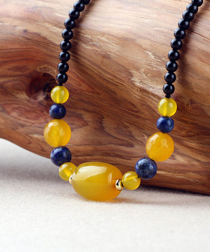 Yellow Agate Gem Stone Gratuated Bead Necklace