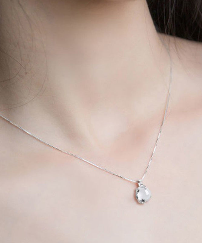 Diy White Silver Silver Chalcedony Plum Blossom Pendant Necklace