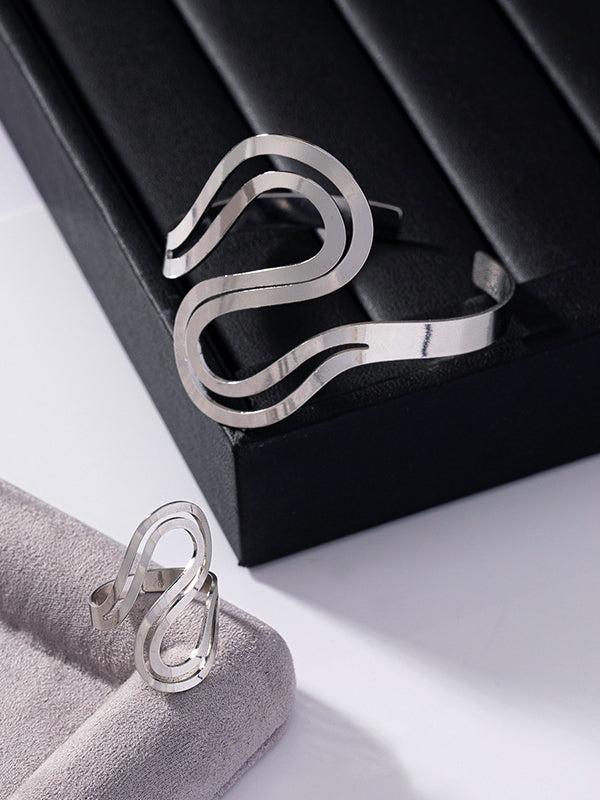 Geometric Hollow Color Bracelet + Rings Accessories Two Pieces